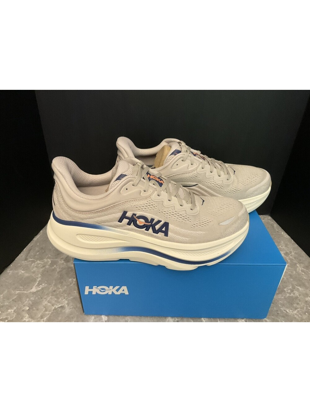 New! Mens HOKA One One Bondi 9 Stucco/Grout Athletic Shoes. Size 12-2E Wide.